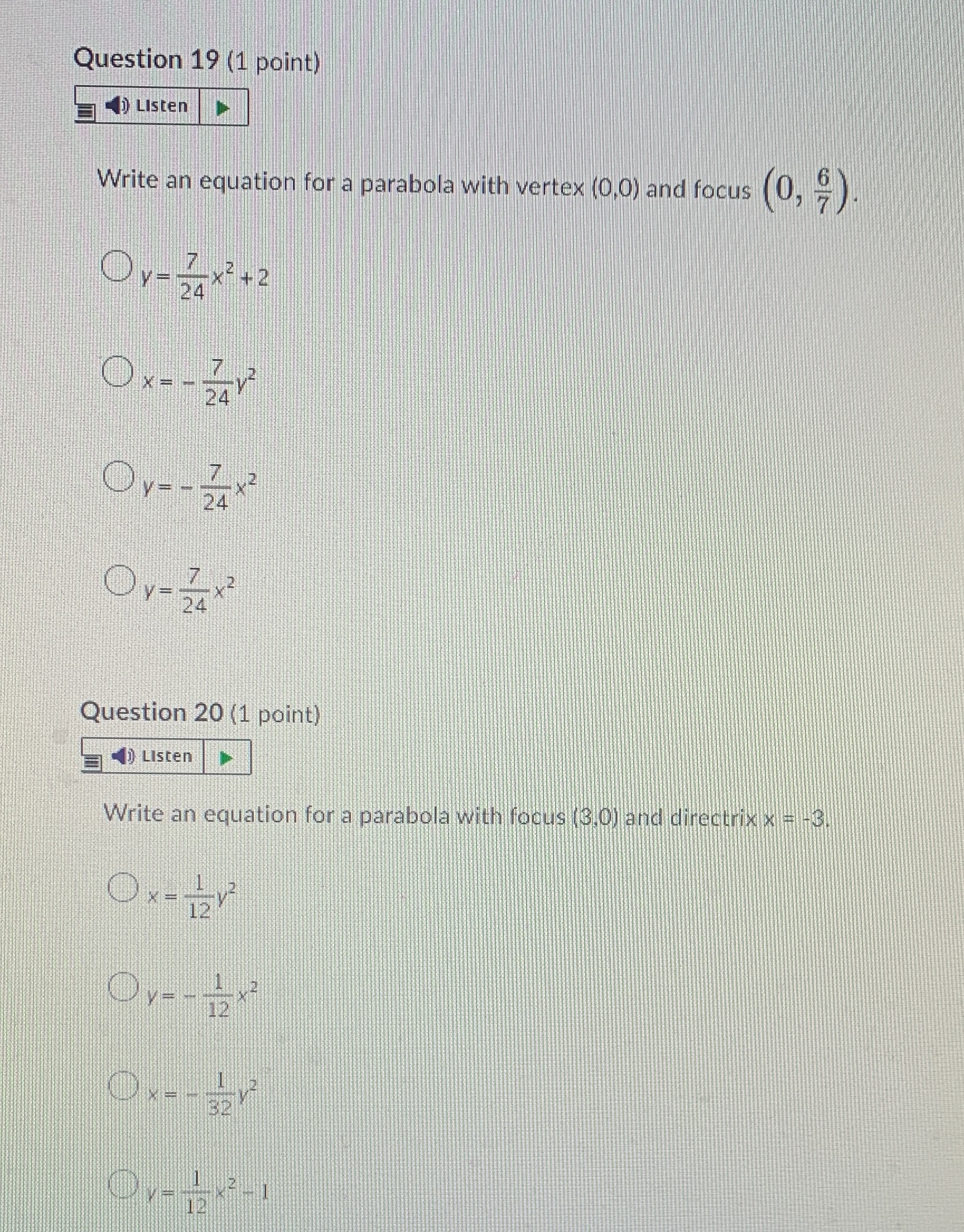 Question 19 (1 point) Listen Write an equation