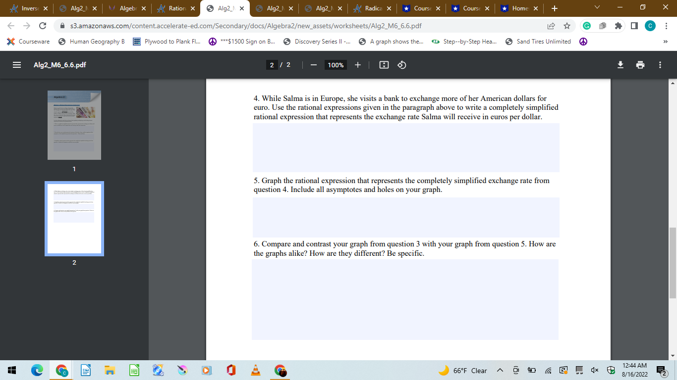 Algebra 2 A (SS) - PE - Activities X K Rational