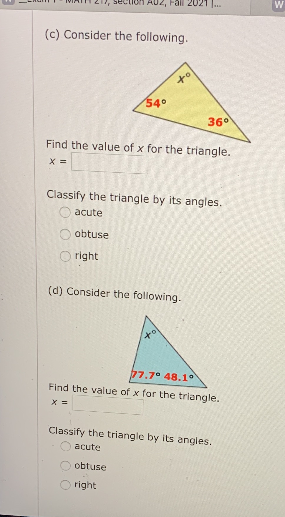 Section A02, Fall 2021 1... W (c) Consider the