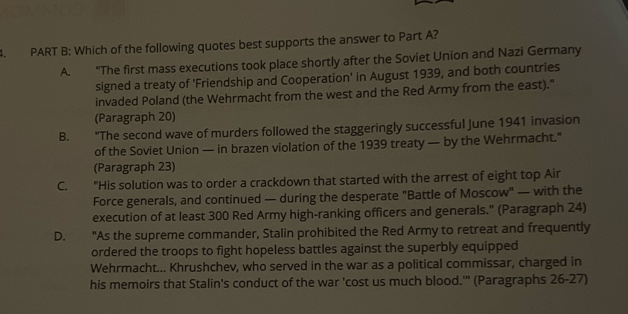 PART B: Which of the following quotes best