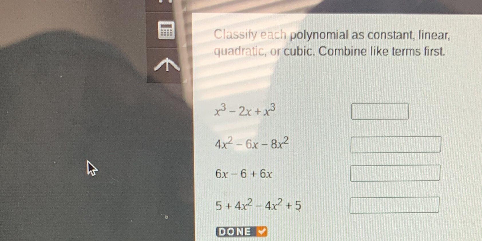 Linear quadratic or cubic Classify each