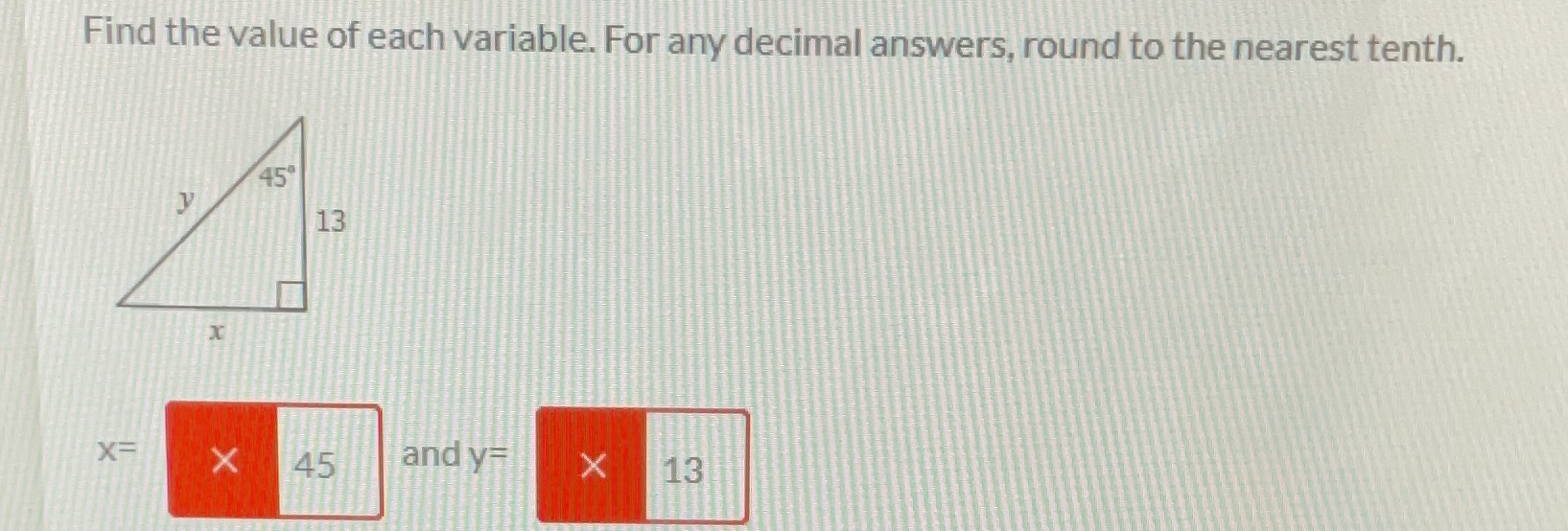 Find the value of each variable. For any decimal