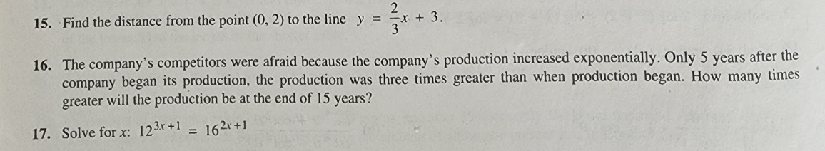 15,16,17 15. Find the distance from the point (0,