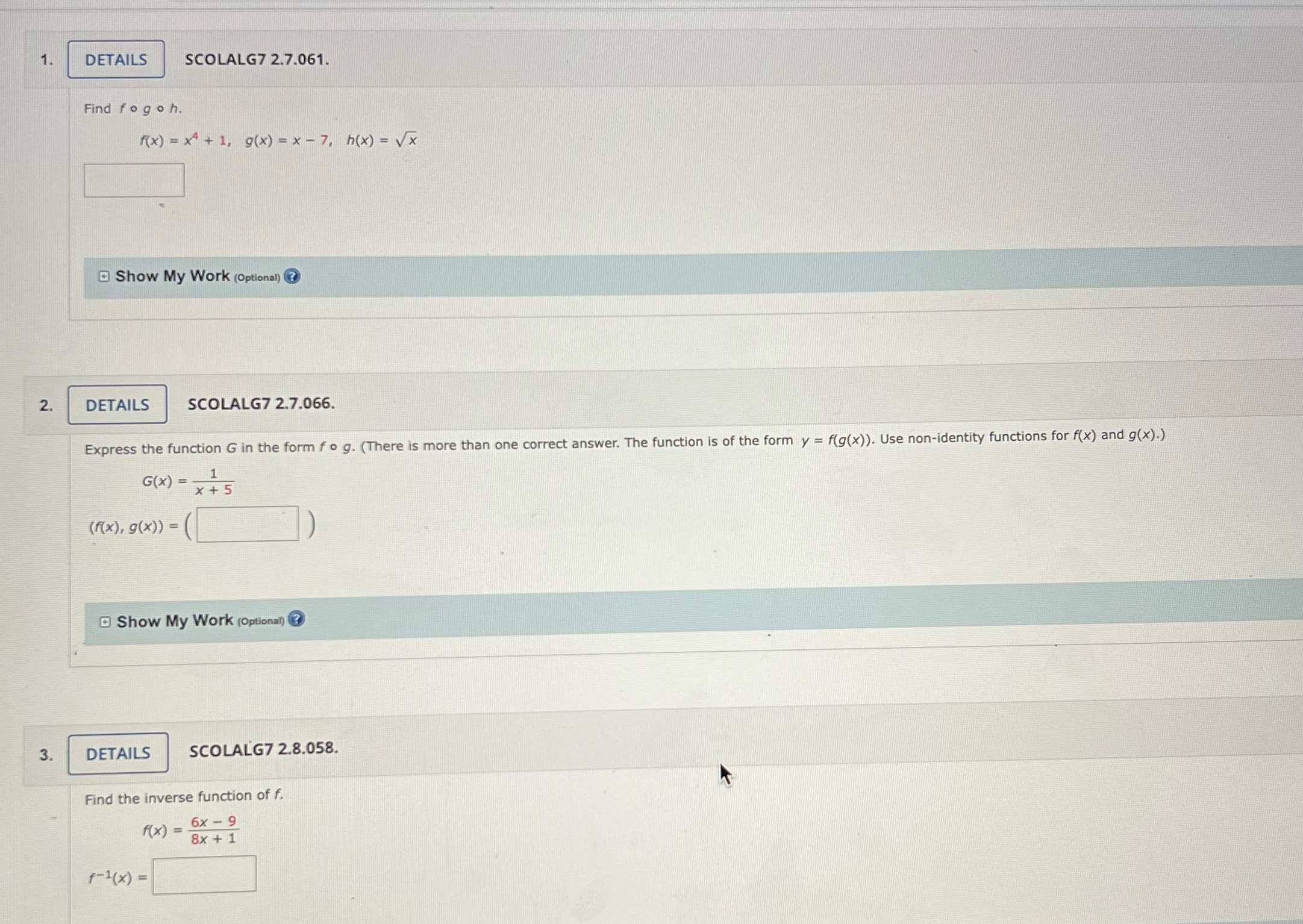 1. DETAILS SCOLALG7 2.7.061. Find fogoh. f(x ) =