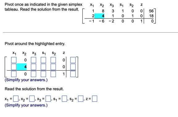 Pivot once as indicated in the given simplex X1