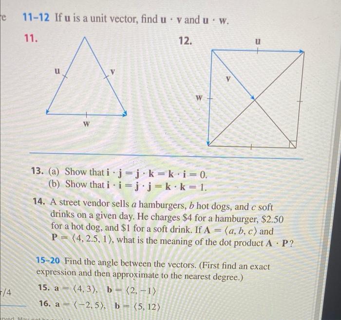 e 11-12 If u is a unit vector, find u . v and u .