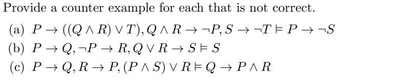 Provide a counter example for each that is not
