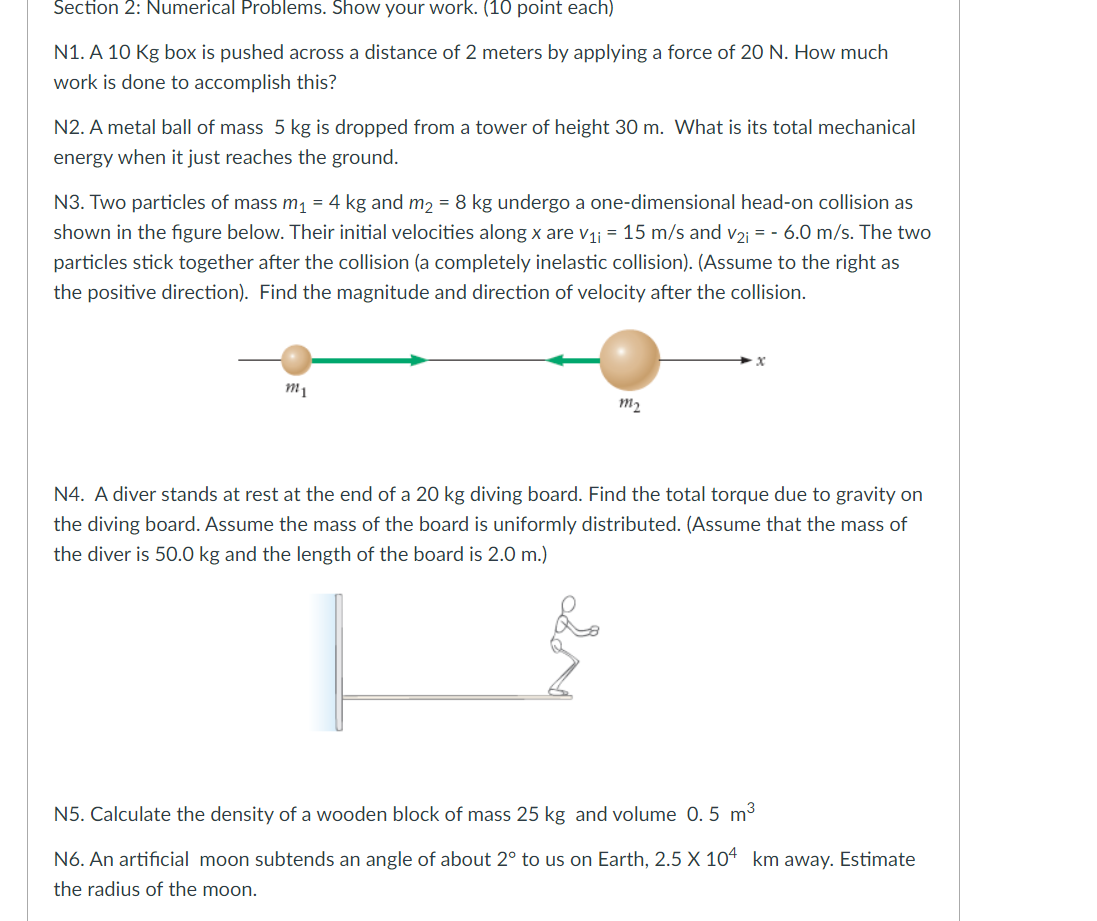 Section 2: Numerical Problems. Show your work.