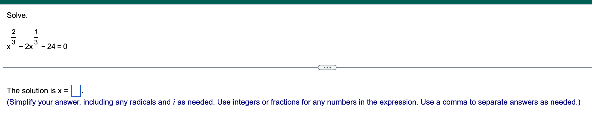 MUST SHOW CALCULATIONS: The solution is x = :l.