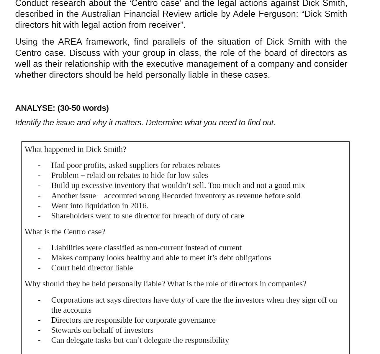 Conduct research about the 'Centro case' and the