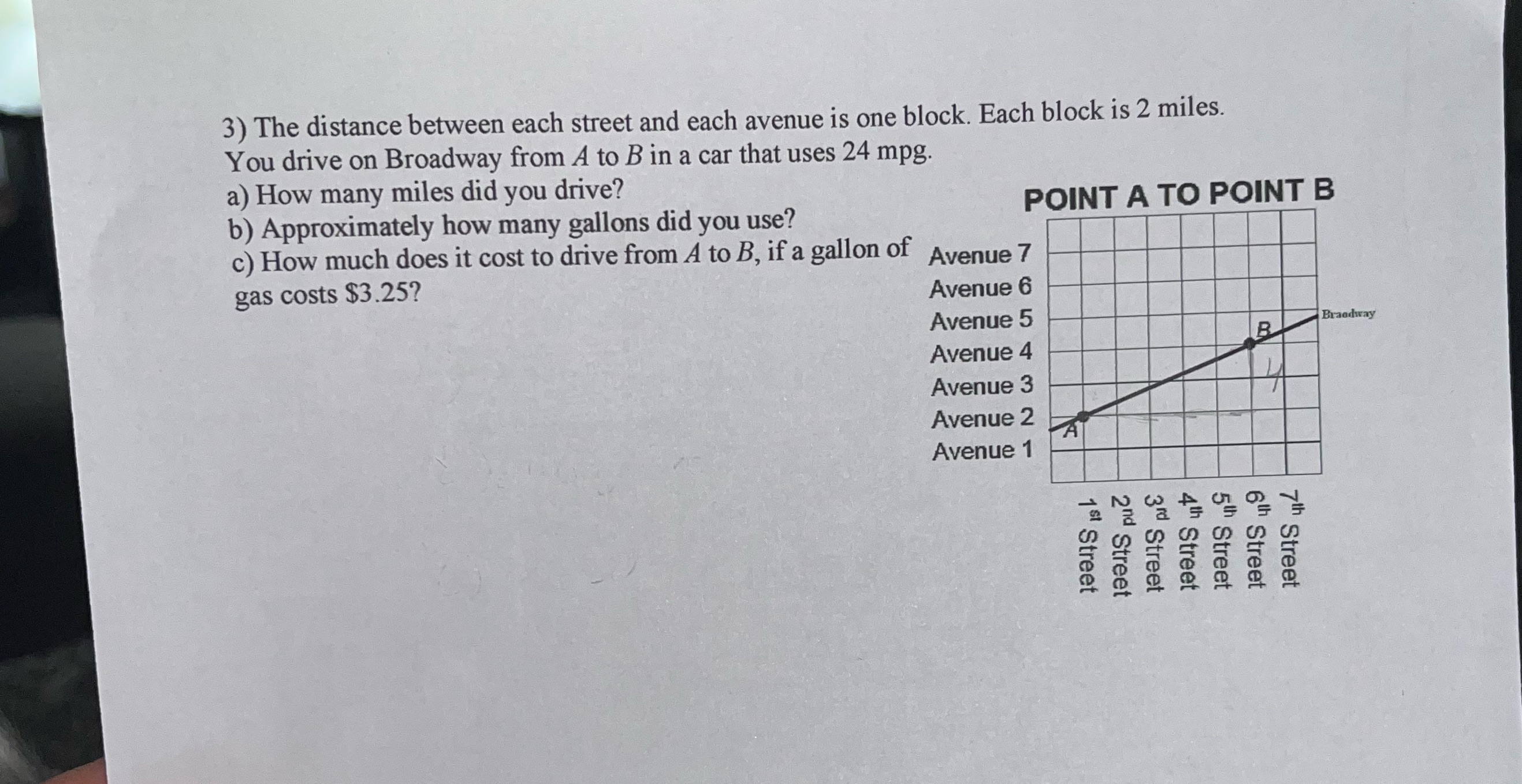 3) The distance between each street and each
