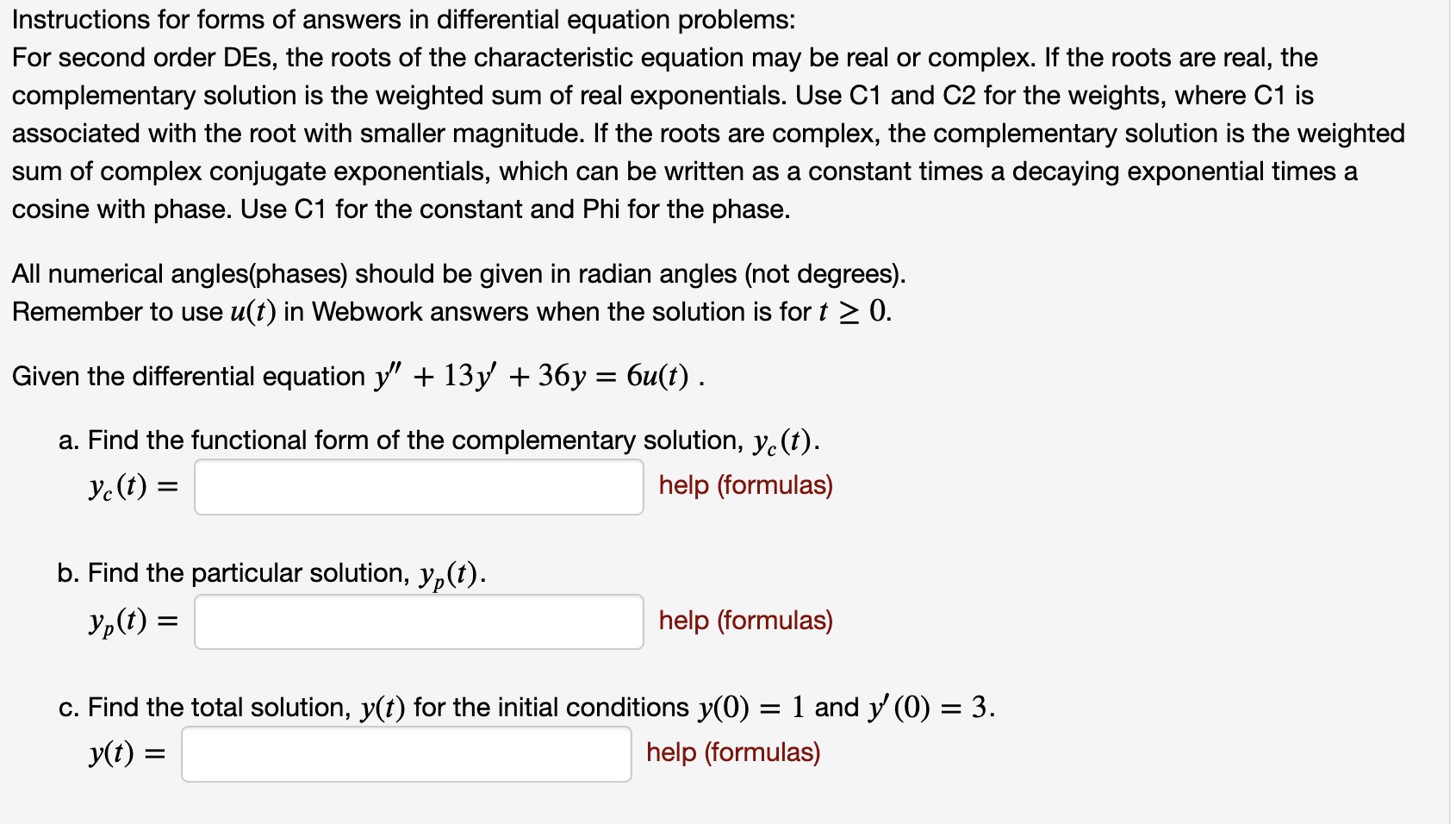 Instructions for forms of answers in differential