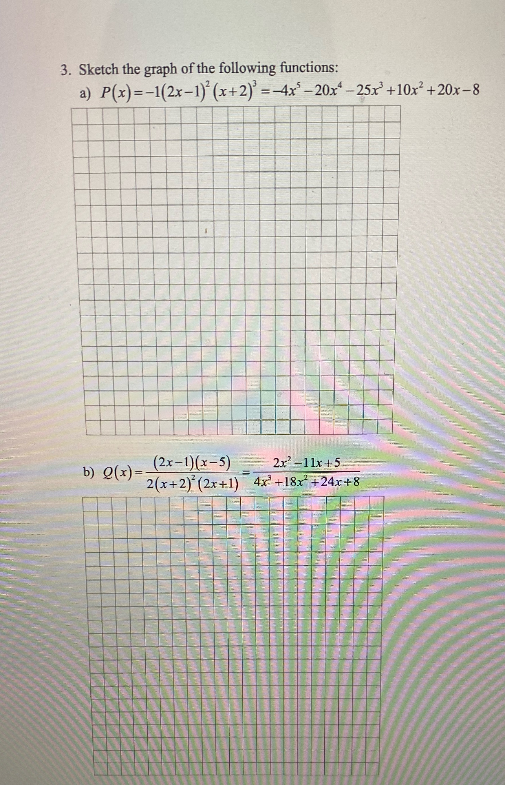 3. Sketch the graph of the following functions: