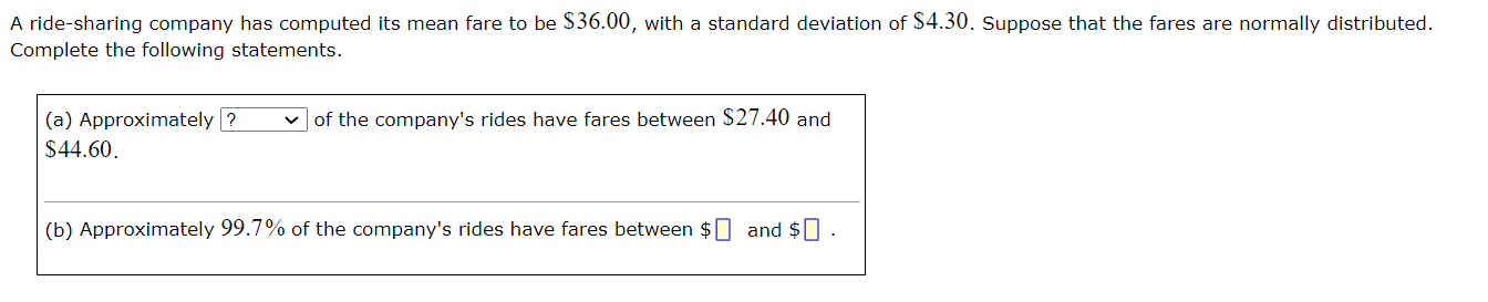A rideisharing company has computed its mean fare