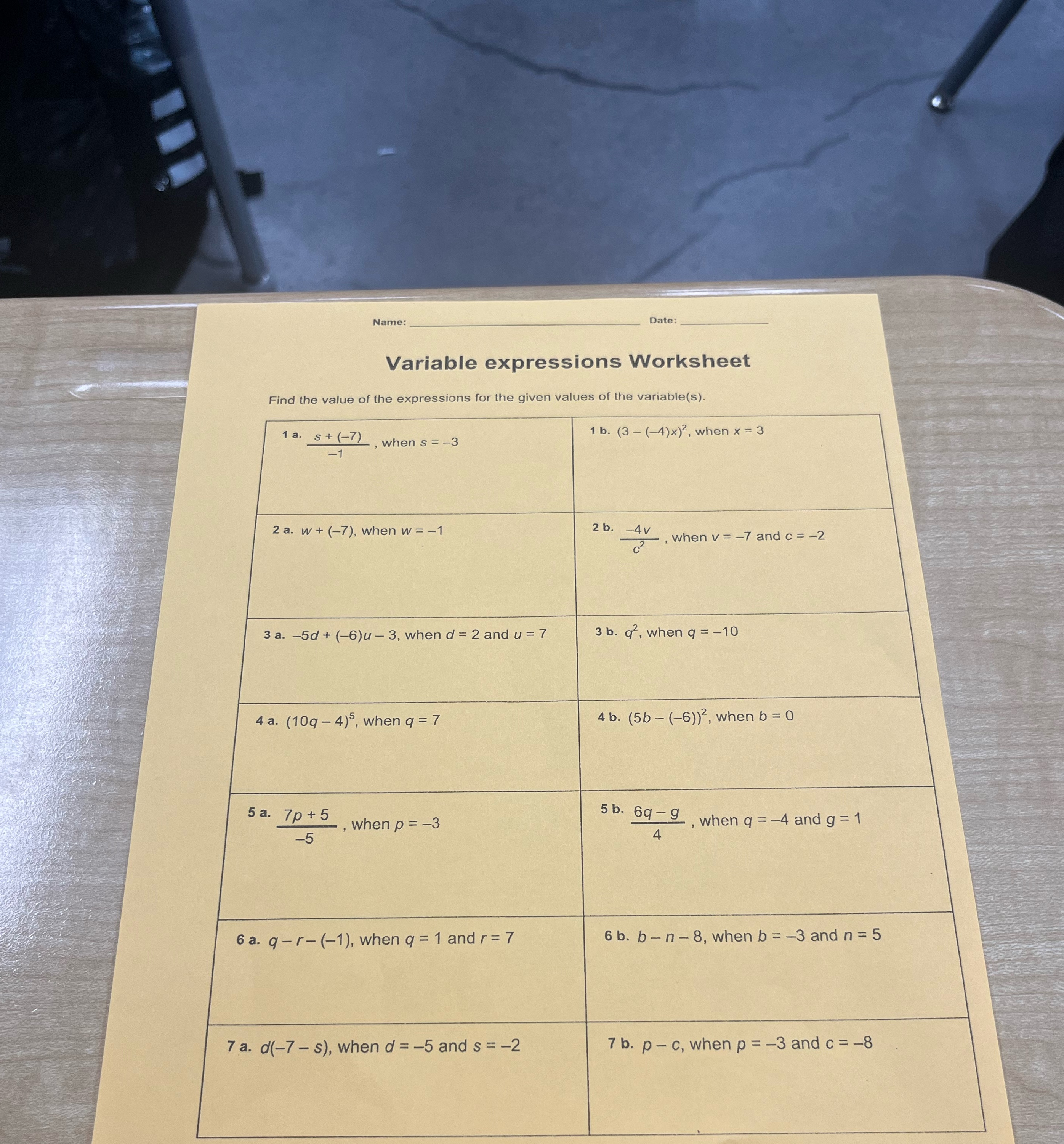 need help asap!! Name : Date : Variable