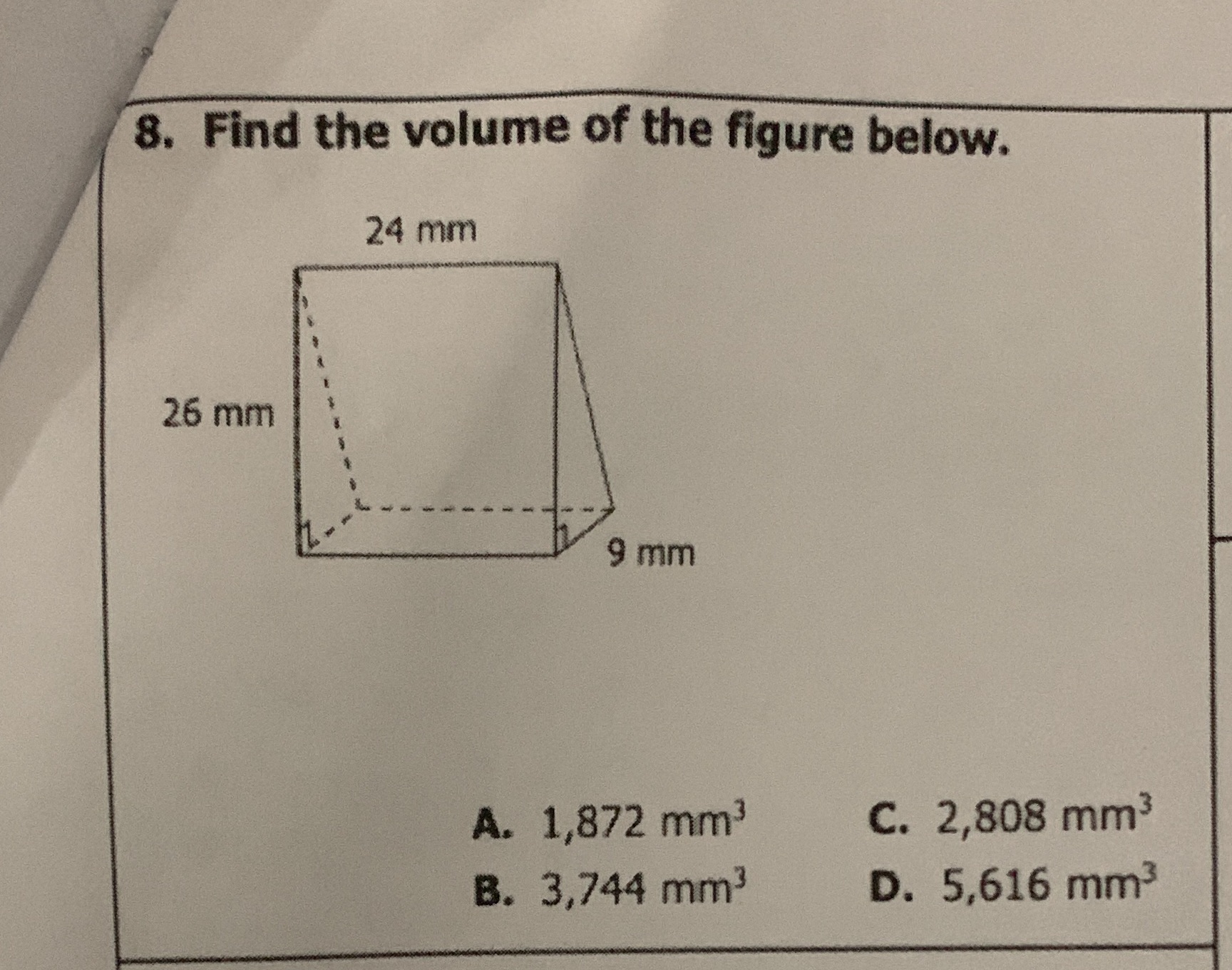 8. Find the volume of the figure below. 24 mm 26