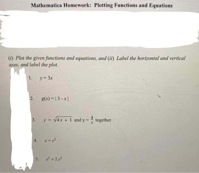 Mathematica Homework: Plotting Functions and