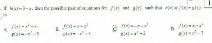 If h(x) = 3-x, then the possible pair of