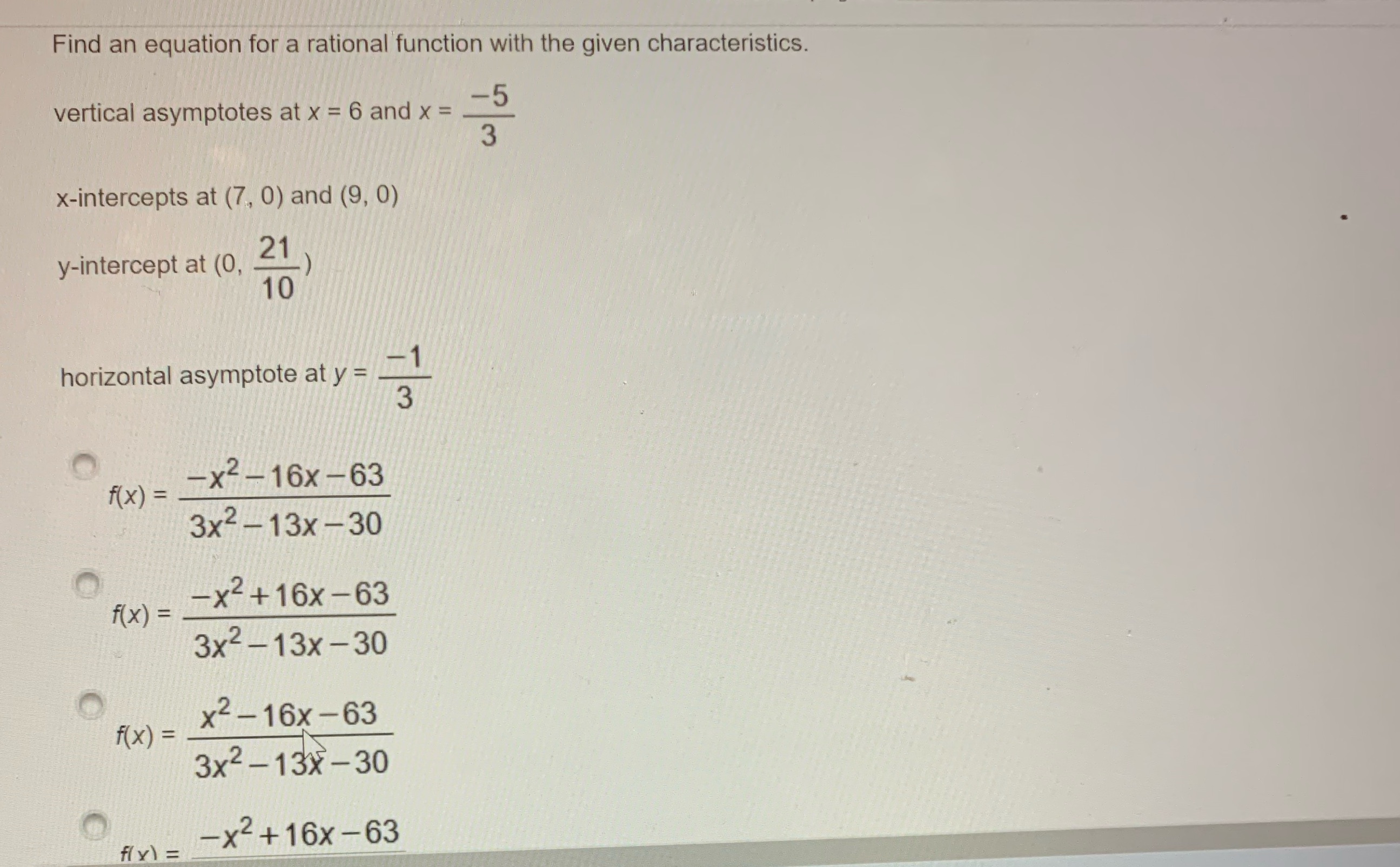 Help, Multiple choice Find an equation for a