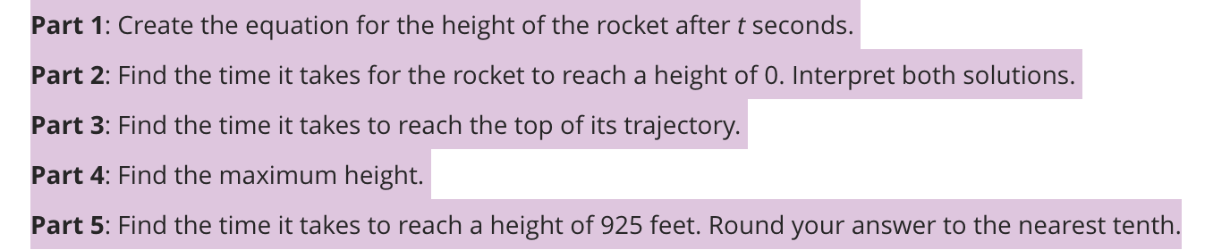 The height, in feet, of an object shot upwards