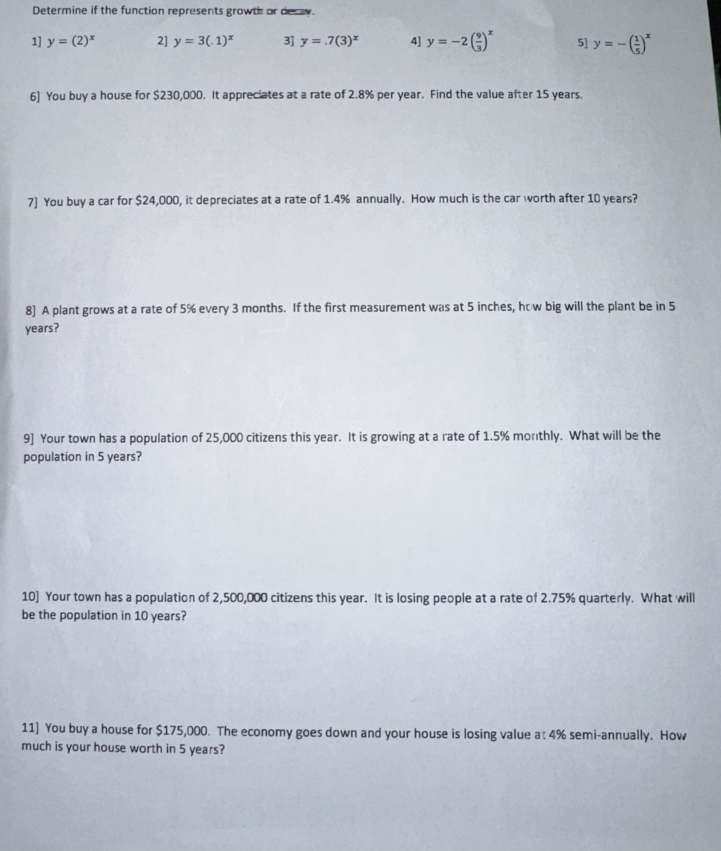 \fDetermine if the function represents growth or