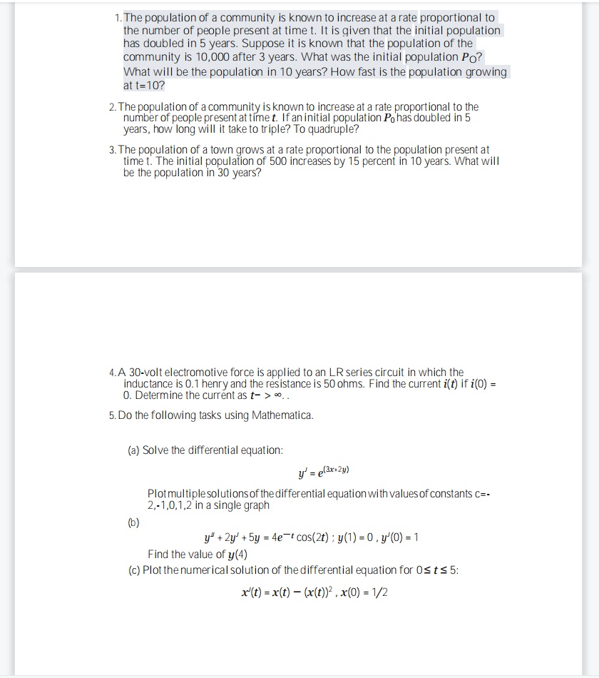 1. The population of a community is known to