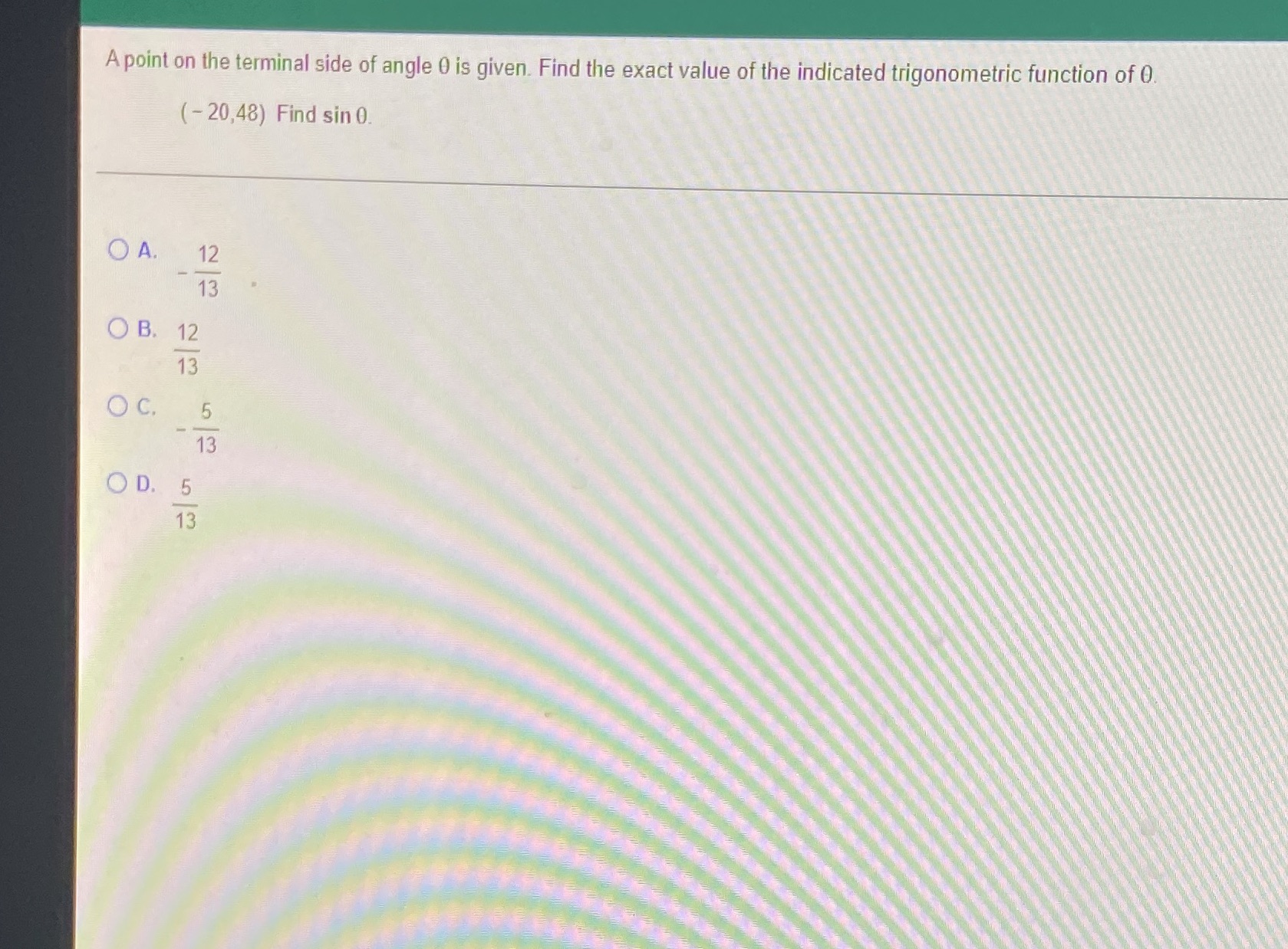 A point on the terminal side of angle 0 is given.