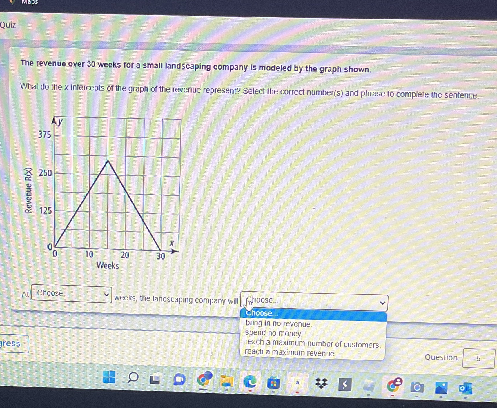 Maps Quiz The revenue over 30 weeks for a small