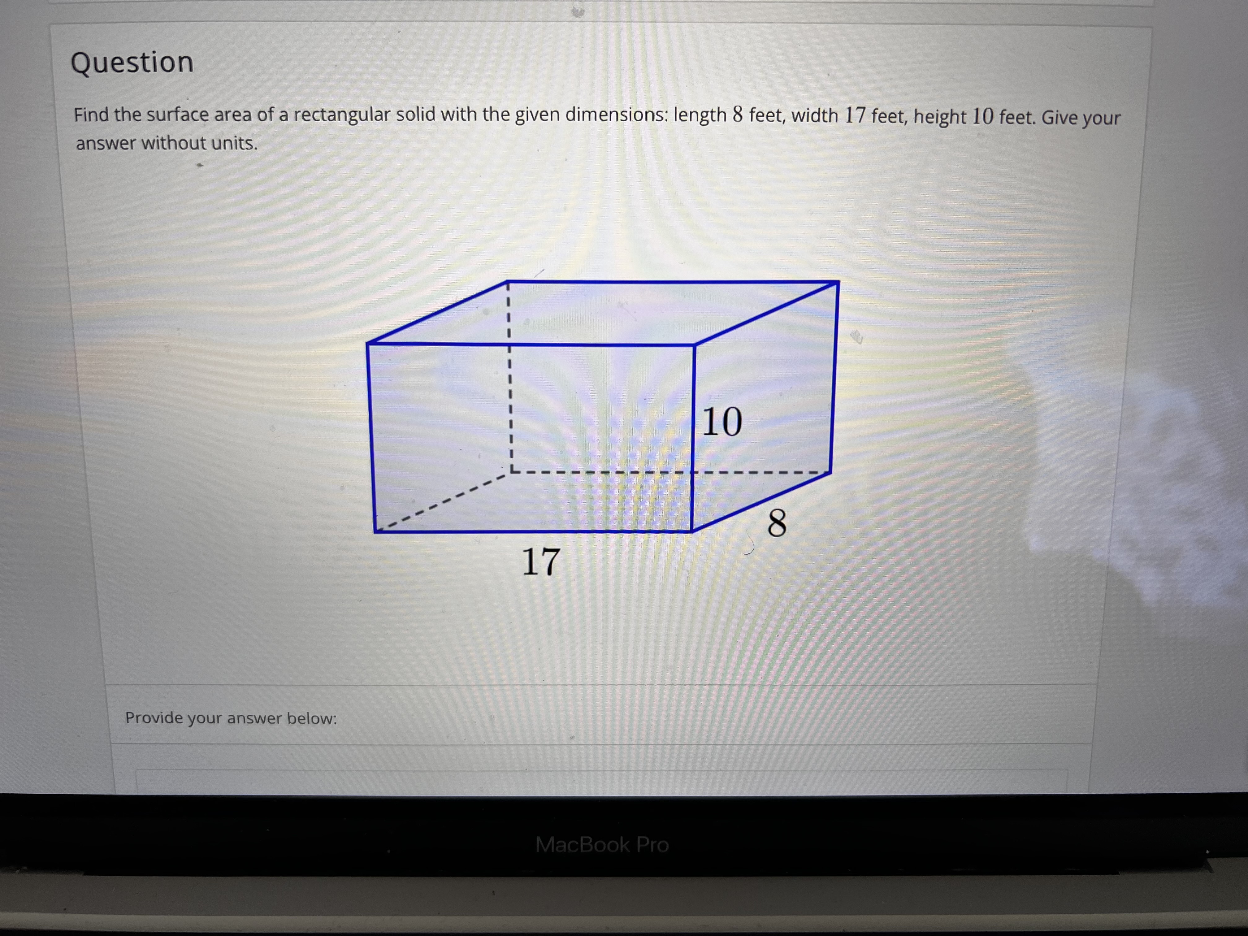 ` Question Find the surface area of a rectangular
