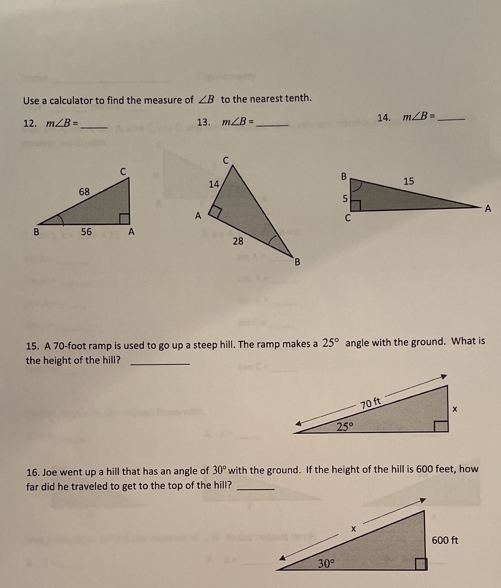 Use a calculator to find the measure of LB to the