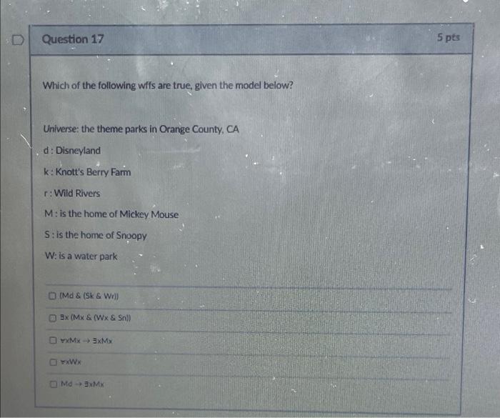 D Question 17 5 pts Which of the following wifs