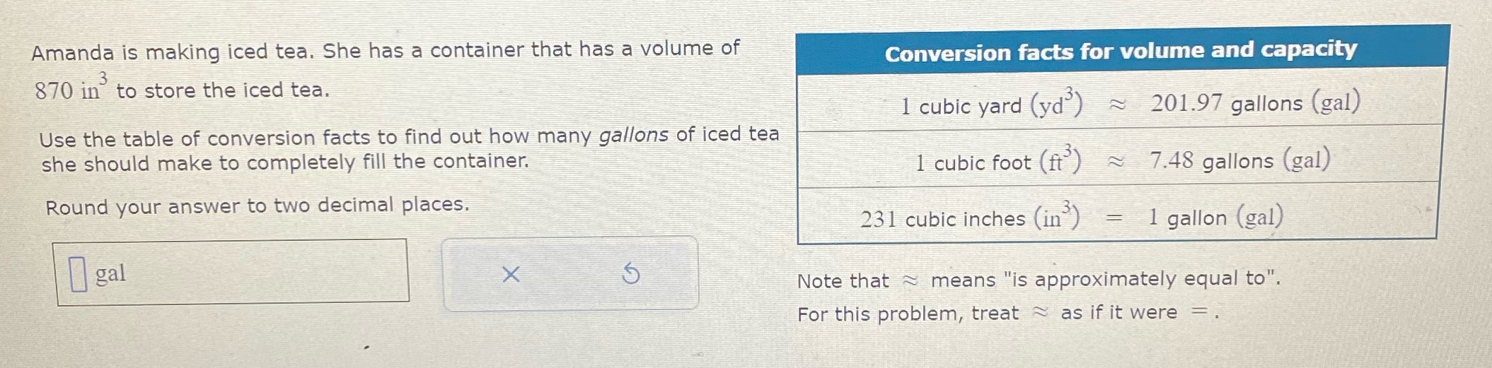 Amanda is making iced tea. She has a container