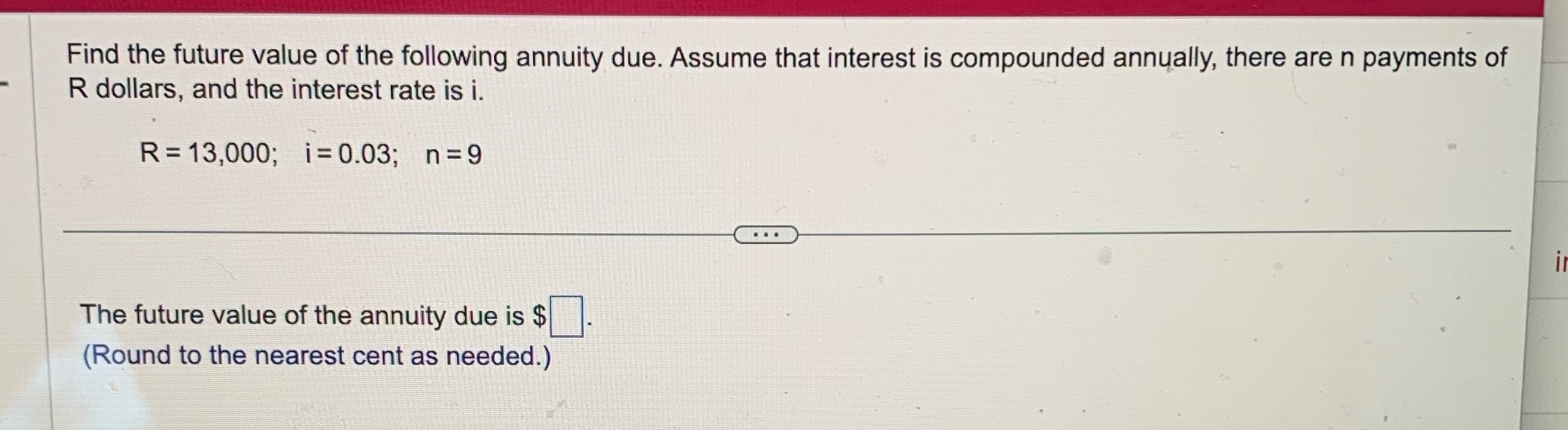 Find the future value of the following annuity