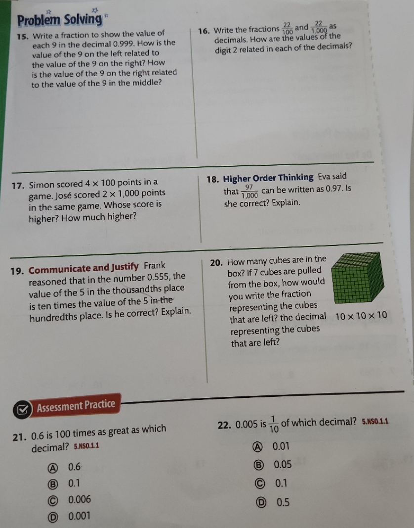 Problem Solving * 15. Write a fraction to show