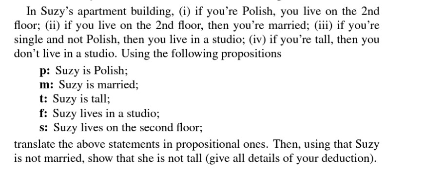 In Suzy's apartment building, (i) if