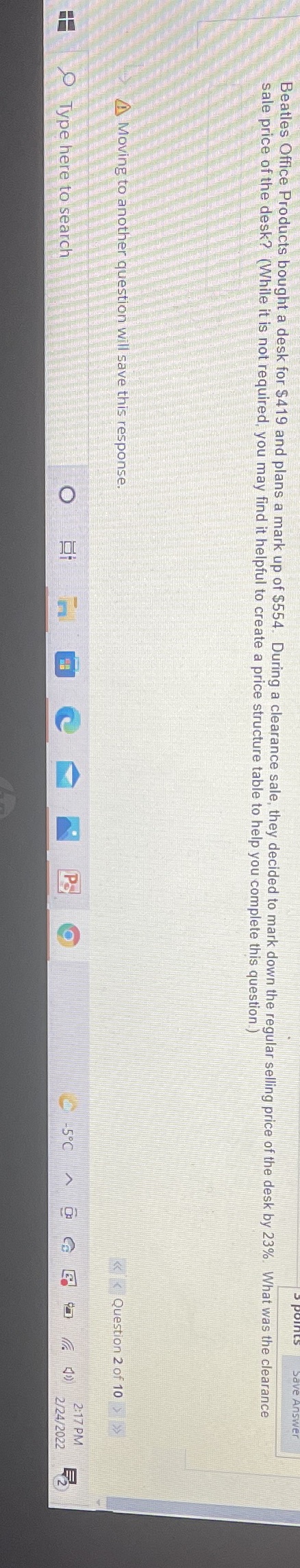 Beatles Office Products bought a desk for $419