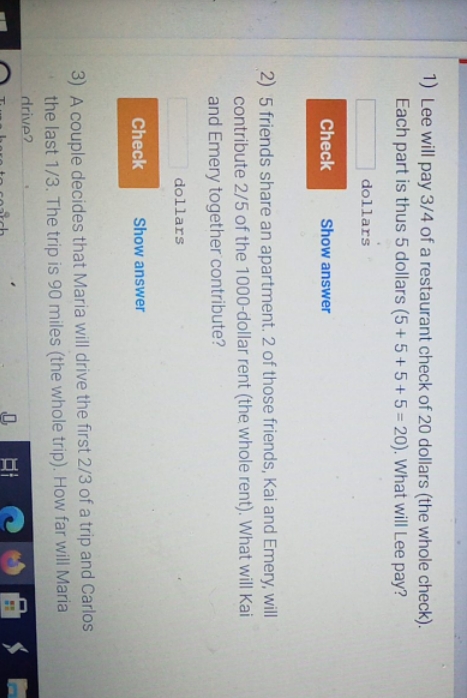 can you help me solve 1) Lee will pay 3/4 of a