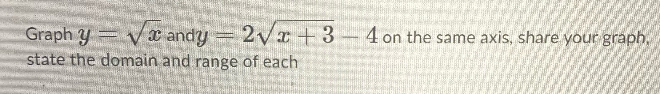 Graph y = Vandy = 2vx + 3 - 4 on the same axis,