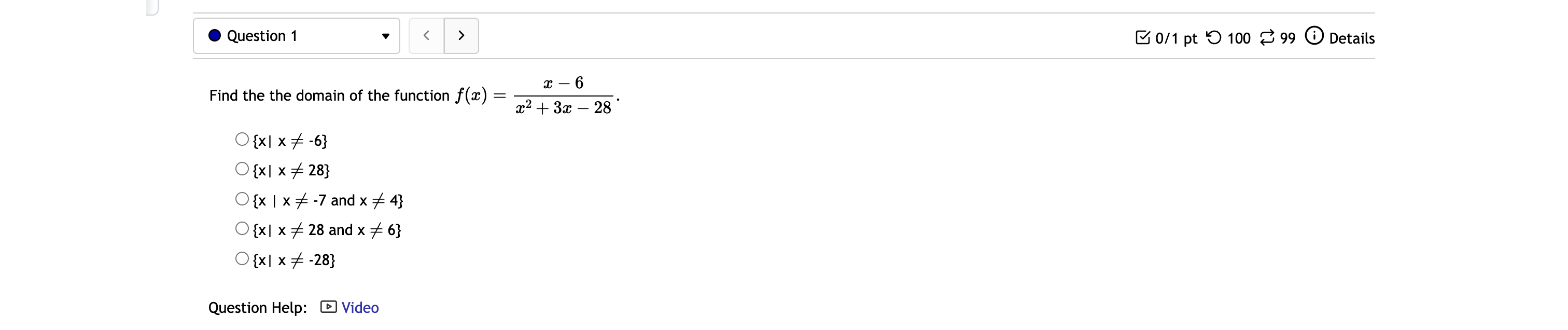 Question 1 0/1 pt ' 100 99 0 Details x - 6