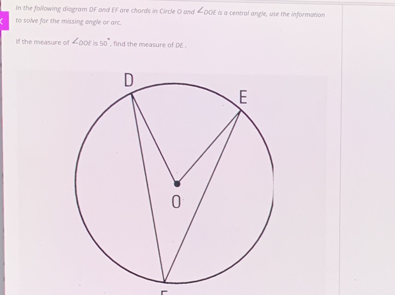 In the following diagram DF and EF are chords in