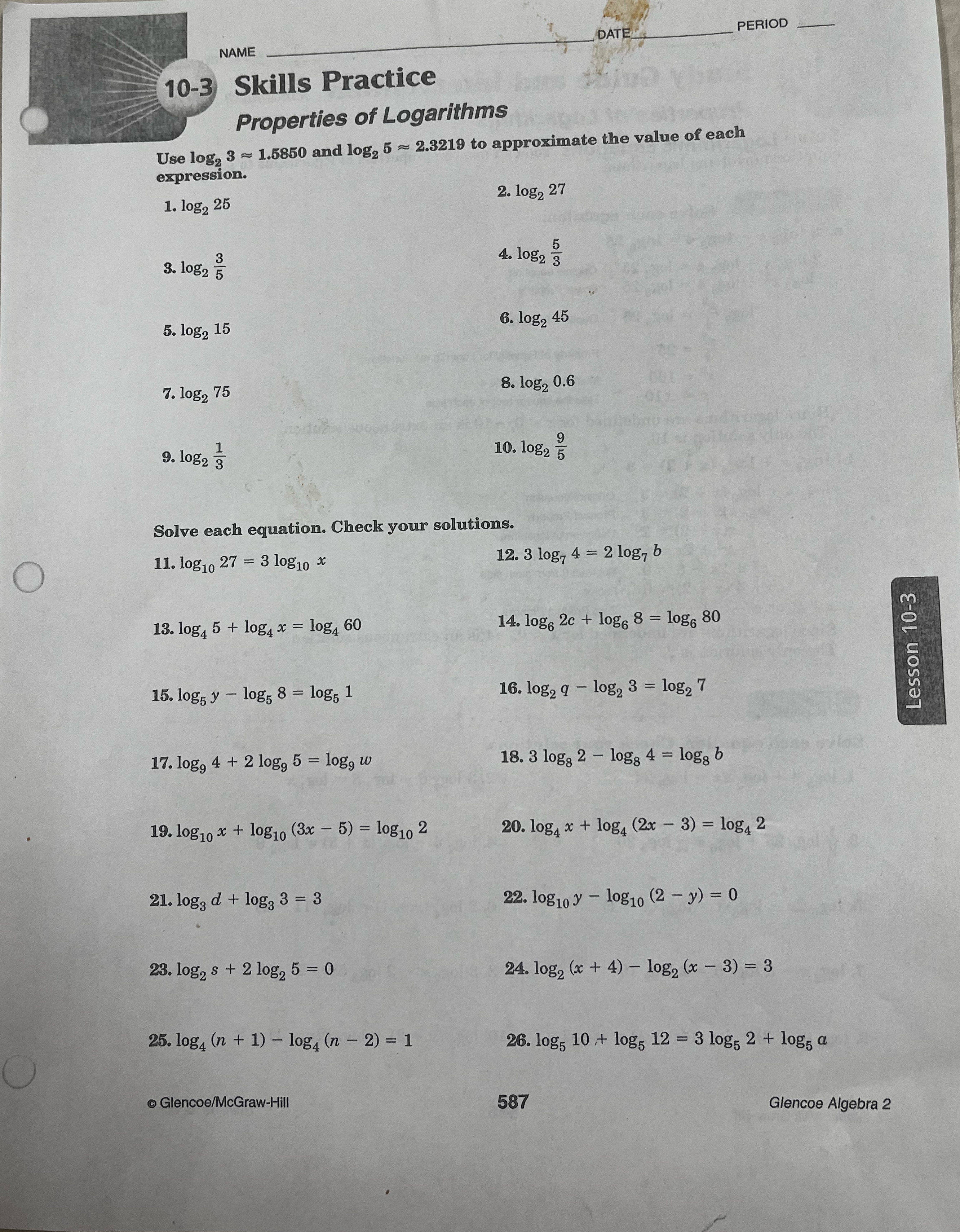 Helpp please ? DATE PERIOD NAME 10-3 Skills