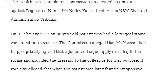 1) The Health Care Complaints Commission