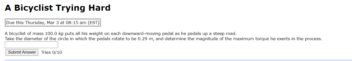 A Bicyclist Trying Hard Due this Thursday, Mar 3