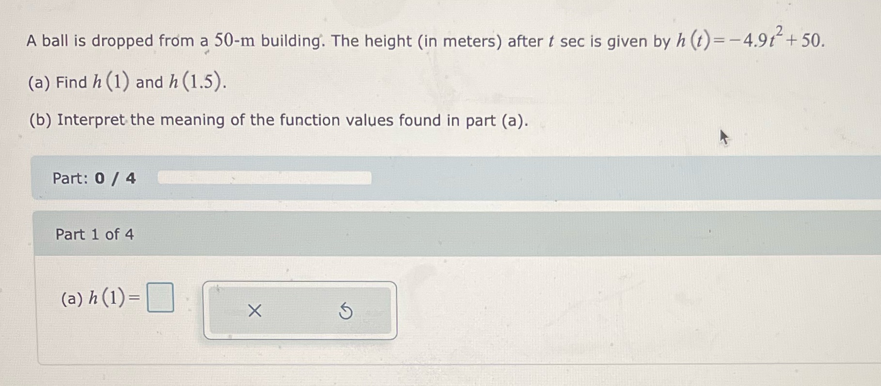 A ball is dropped from a 50-m building. The