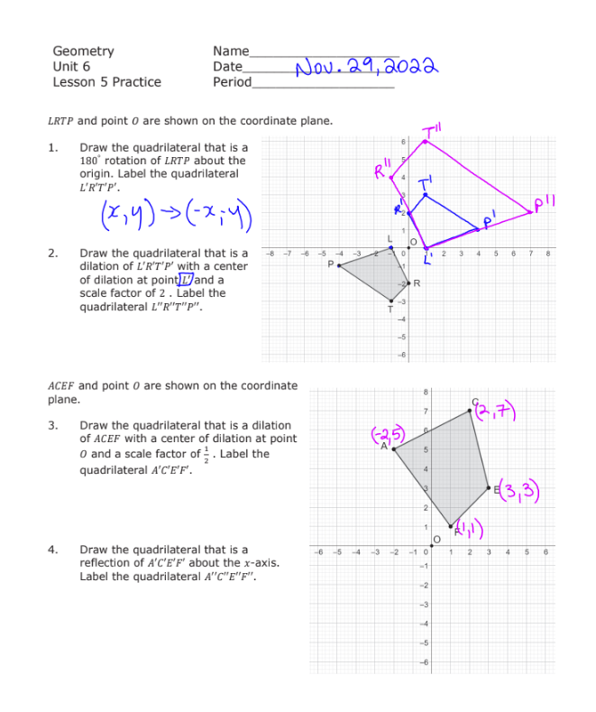 GEOMETRY UNIT 6 LESSON 5 PRACTICE / Unit 6,