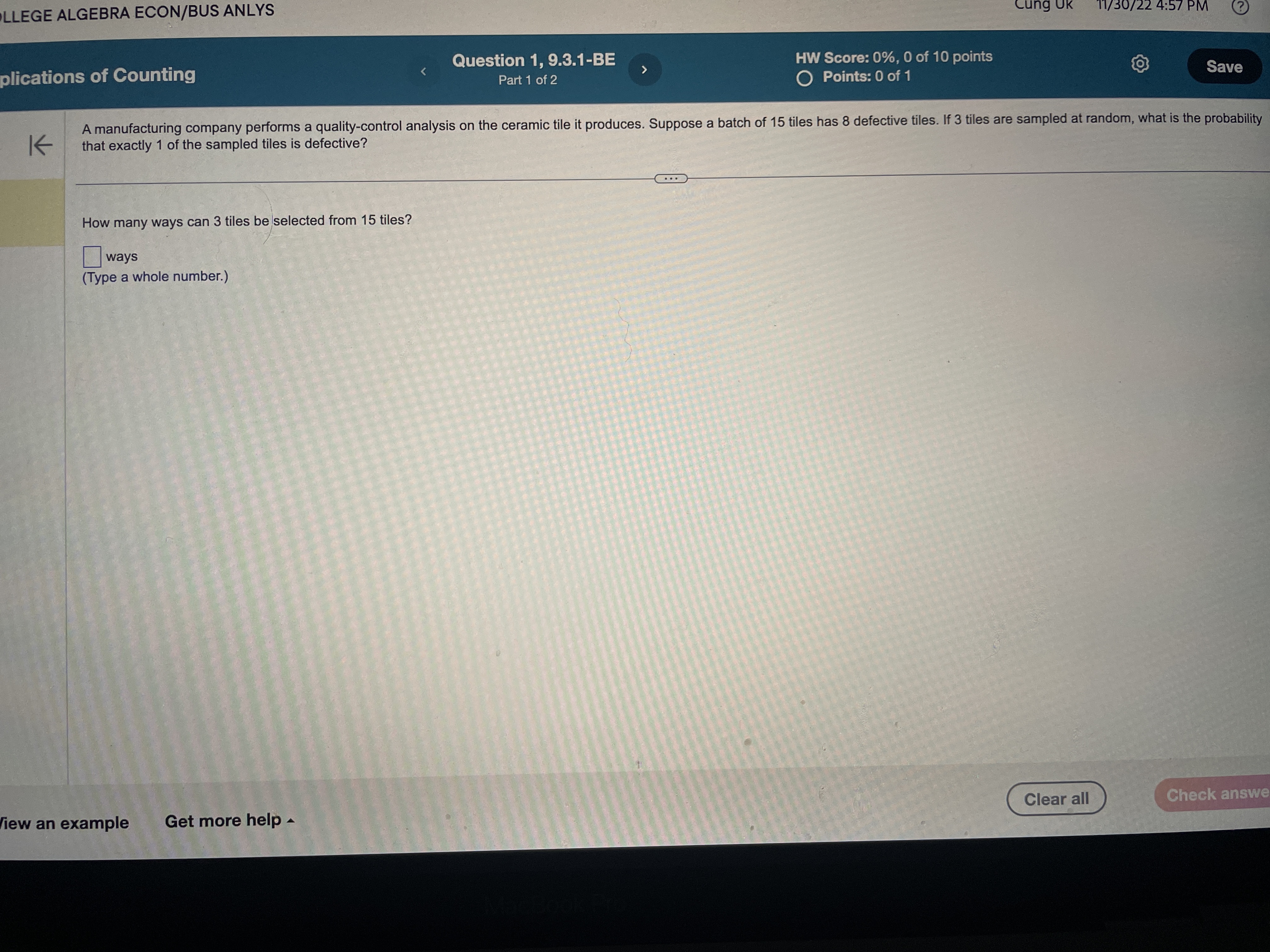 LLEGE ALGEBRA ECON/BUS ANLYS 11/30/22 4:57 PM