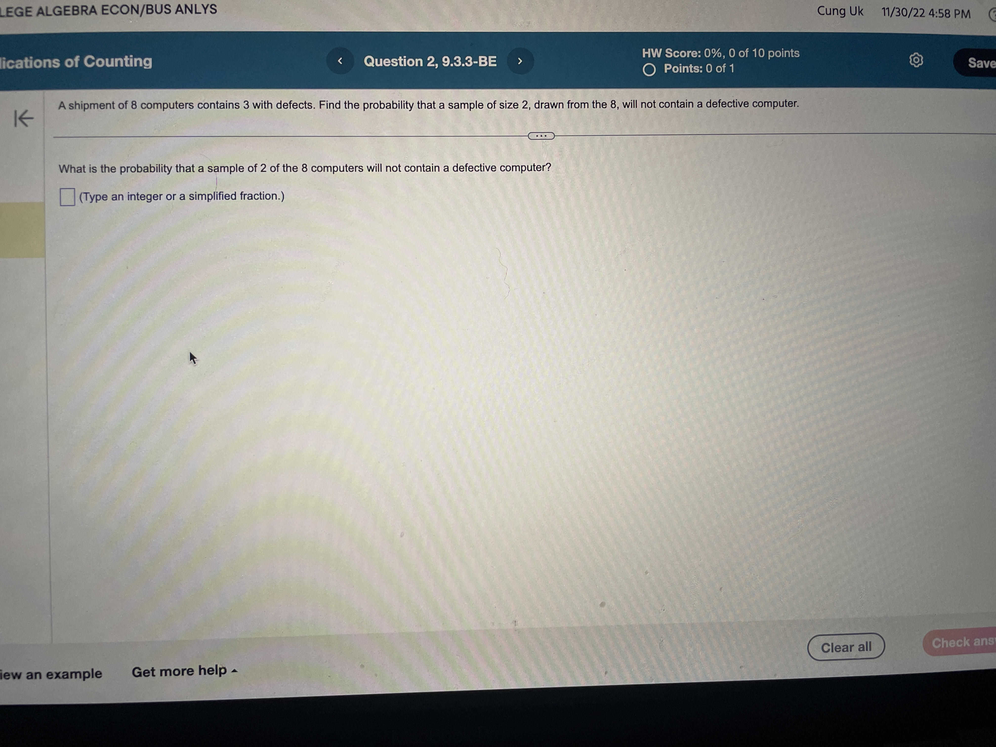 LLEGE ALGEBRA ECON/BUS ANLYS 11/30/22 4:57 PM