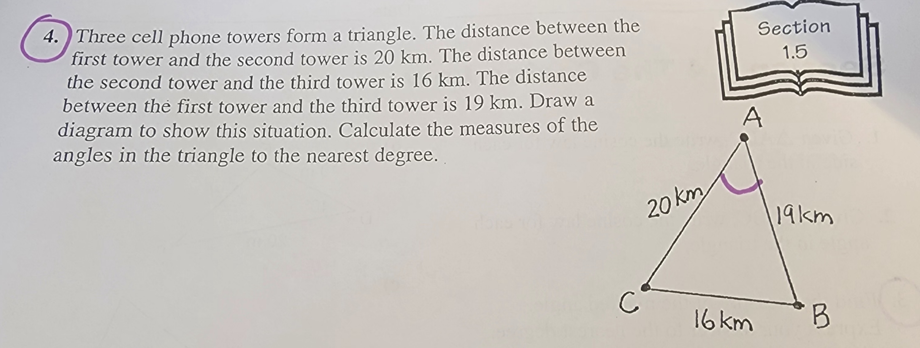 4. Three cell phone towers form a triangle. The