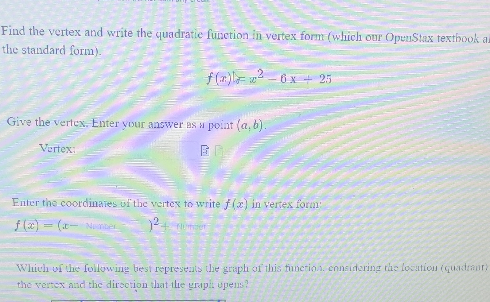 Find the vertex and write the quadratic function
