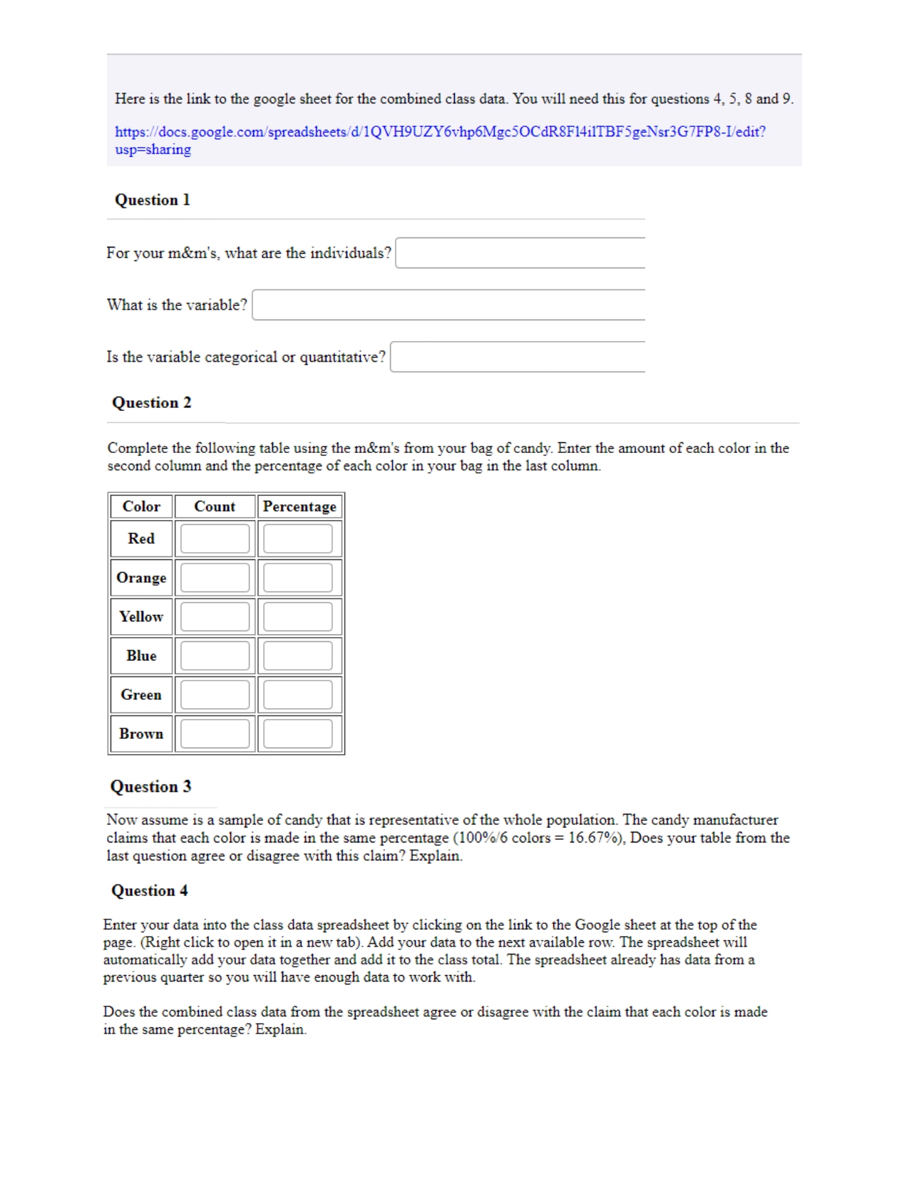 Inferential Statistics - M&M's For this, you will